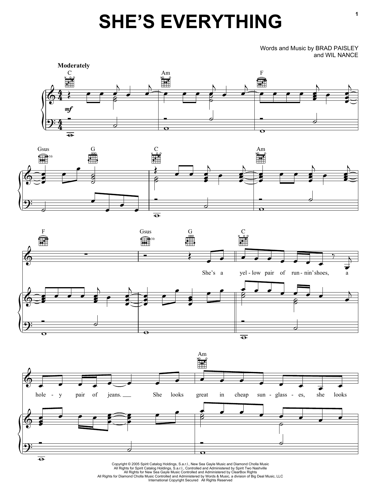 Download Brad Paisley She's Everything Sheet Music and learn how to play Easy Guitar Tab PDF digital score in minutes