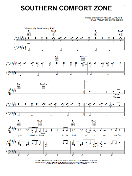 Download Brad Paisley Southern Comfort Zone Sheet Music and learn how to play Piano, Vocal & Guitar (Right-Hand Melody) PDF digital score in minutes