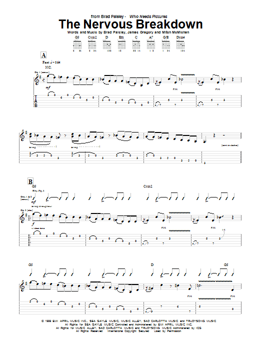 Download Brad Paisley The Nervous Breakdown Sheet Music and learn how to play Guitar Tab PDF digital score in minutes