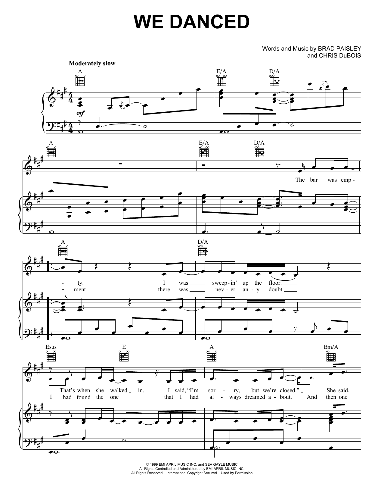 Download Brad Paisley We Danced Sheet Music and learn how to play Piano, Vocal & Guitar (Right-Hand Melody) PDF digital score in minutes