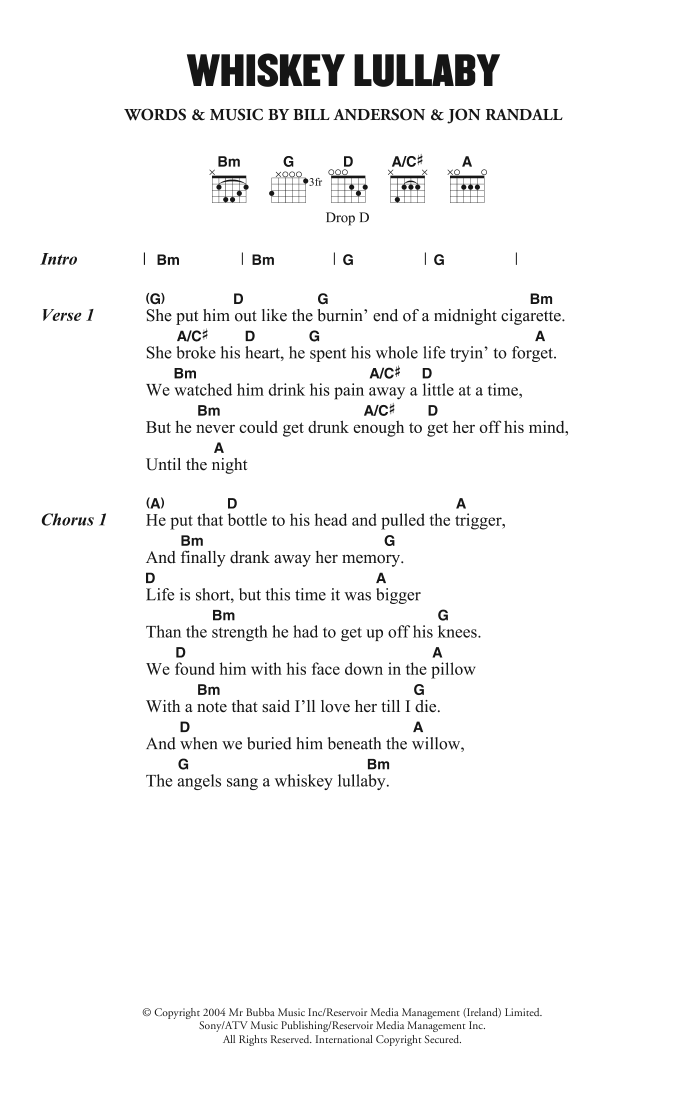 Download Brad Paisley Whiskey Lullaby (feat. Alison Krauss) Sheet Music and learn how to play Lyrics & Chords PDF digital score in minutes