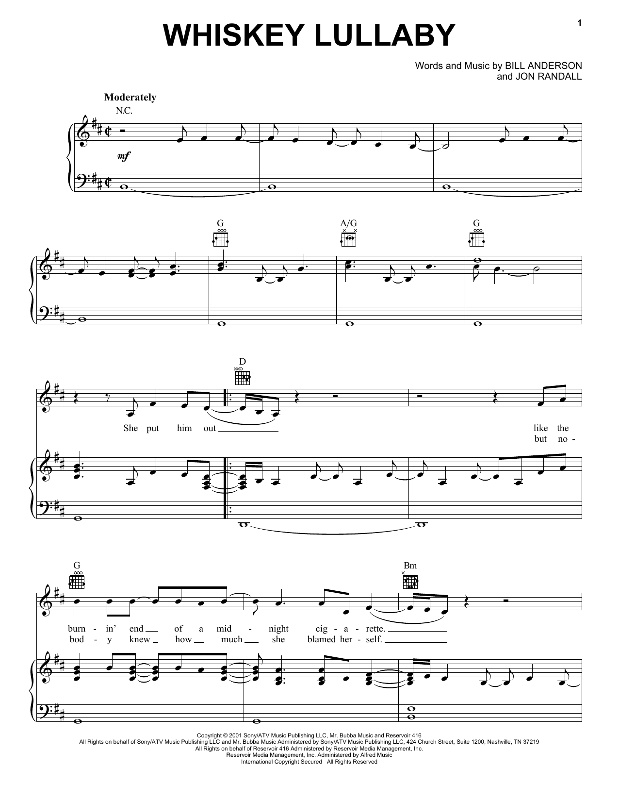 Download Brad Paisley Whiskey Lullaby Sheet Music and learn how to play Lyrics & Chords PDF digital score in minutes