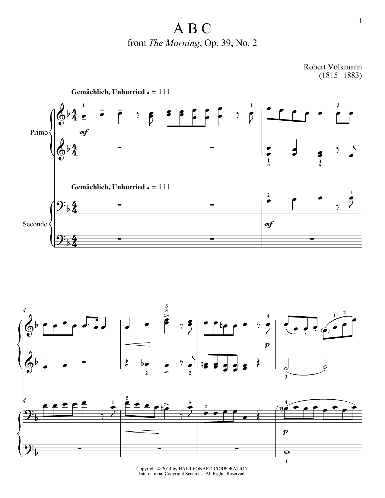 Download Bradley Beckman ABC Sheet Music and learn how to play Piano Duet PDF digital score in minutes
