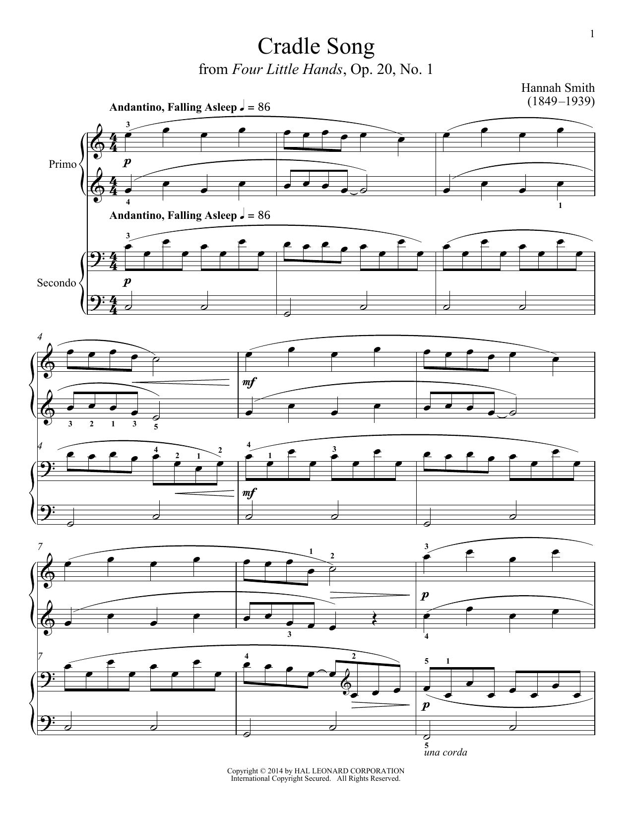 Download Bradley Beckman Cradle Song Sheet Music and learn how to play Piano Duet PDF digital score in minutes