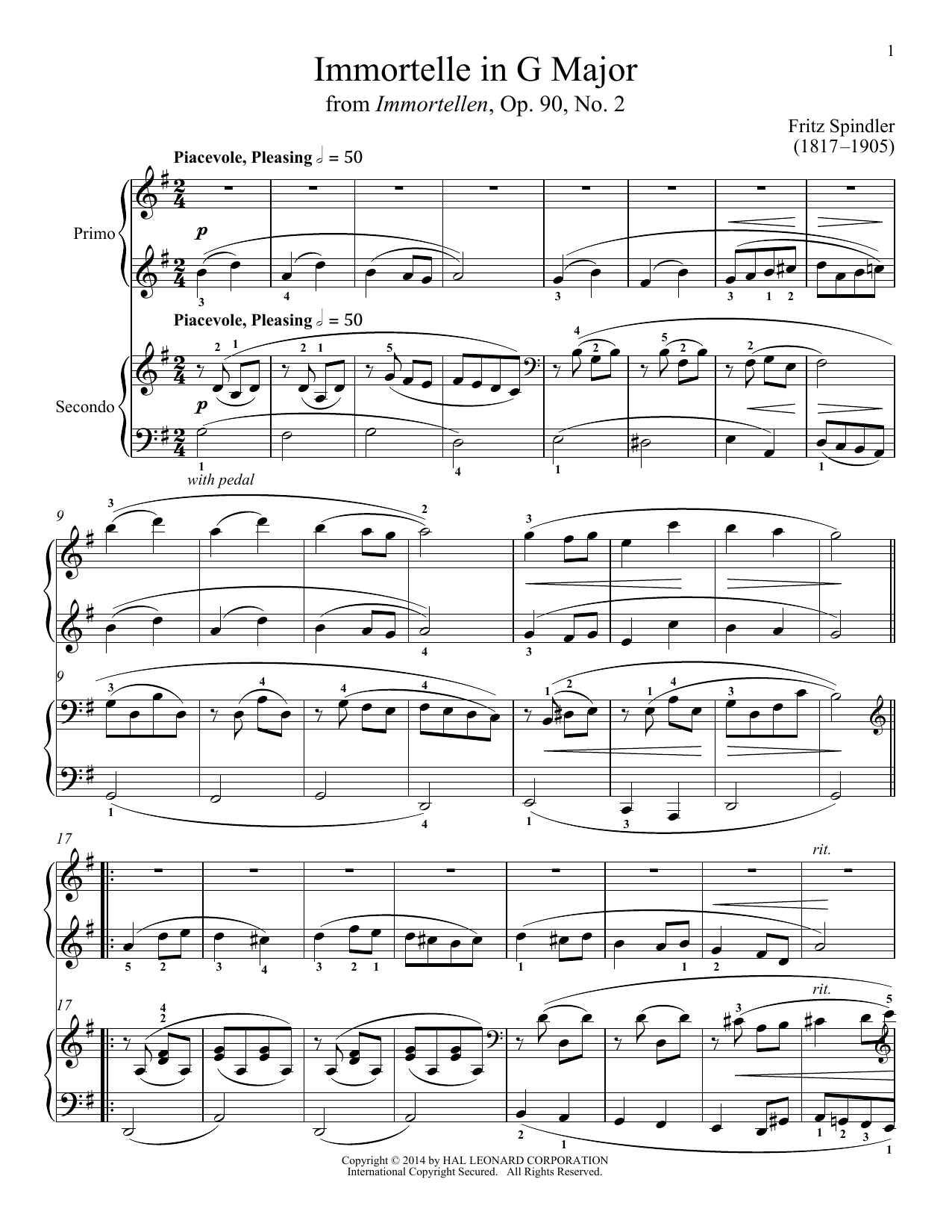 Download Bradley Beckman Immortelle In G Major Sheet Music and learn how to play Piano Duet PDF digital score in minutes