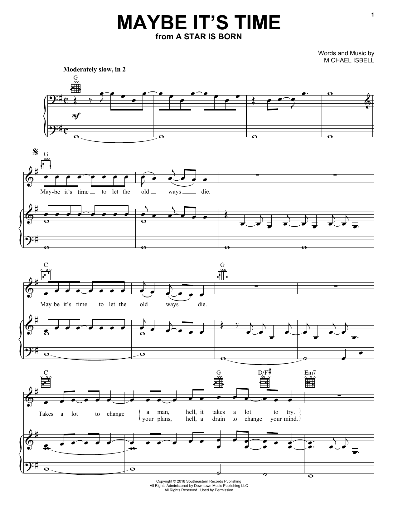Download Bradley Cooper Maybe It's Time (from A Star Is Born) Sheet Music and learn how to play Easy Guitar Tab PDF digital score in minutes