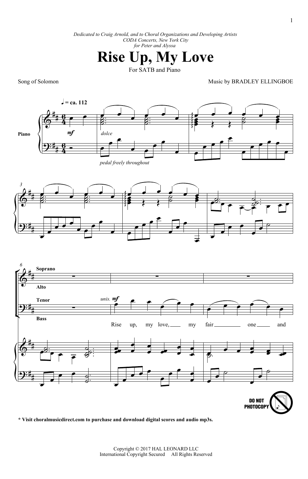 Download Bradley Ellingboe Rise Up, My Love Sheet Music and learn how to play SATB PDF digital score in minutes