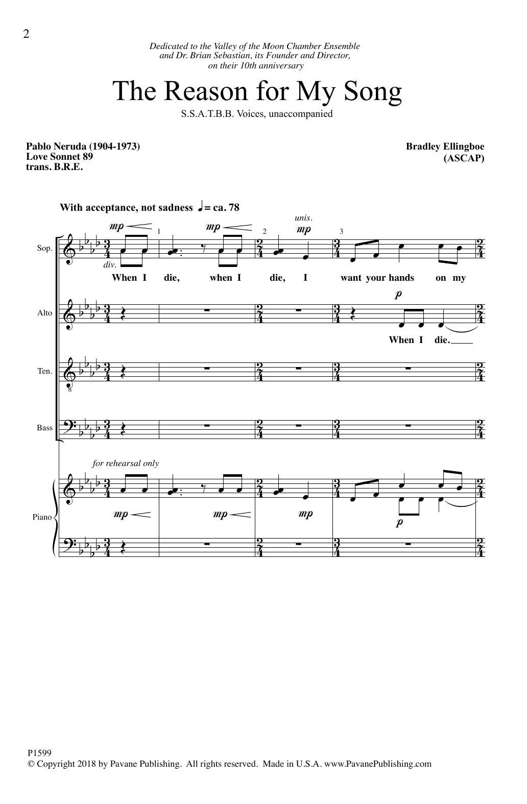 Download Bradley Ellingboe The Reason For My Song Sheet Music and learn how to play SATB Choir PDF digital score in minutes