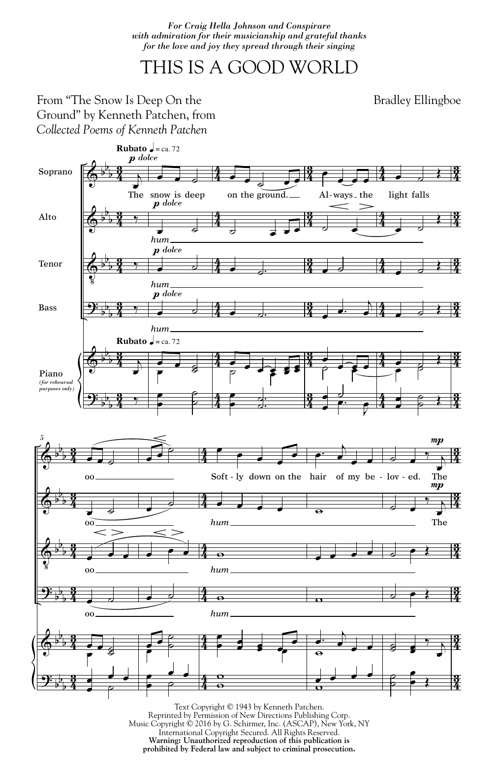 Download Bradley Ellingboe This Is A Good World Sheet Music and learn how to play SATB PDF digital score in minutes