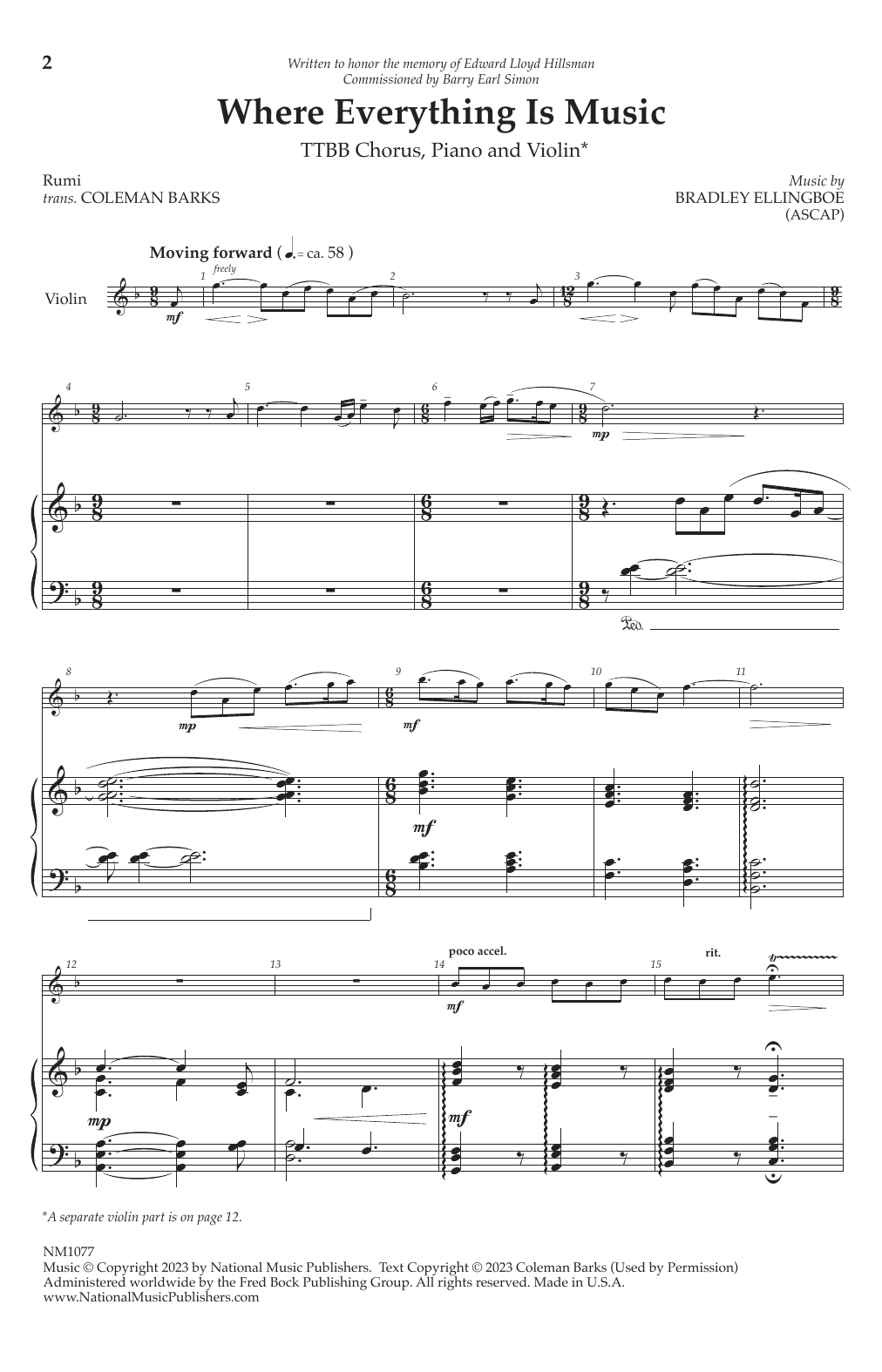 Download Bradley Ellingboe Where Everything Is Music Sheet Music and learn how to play TTBB Choir PDF digital score in minutes