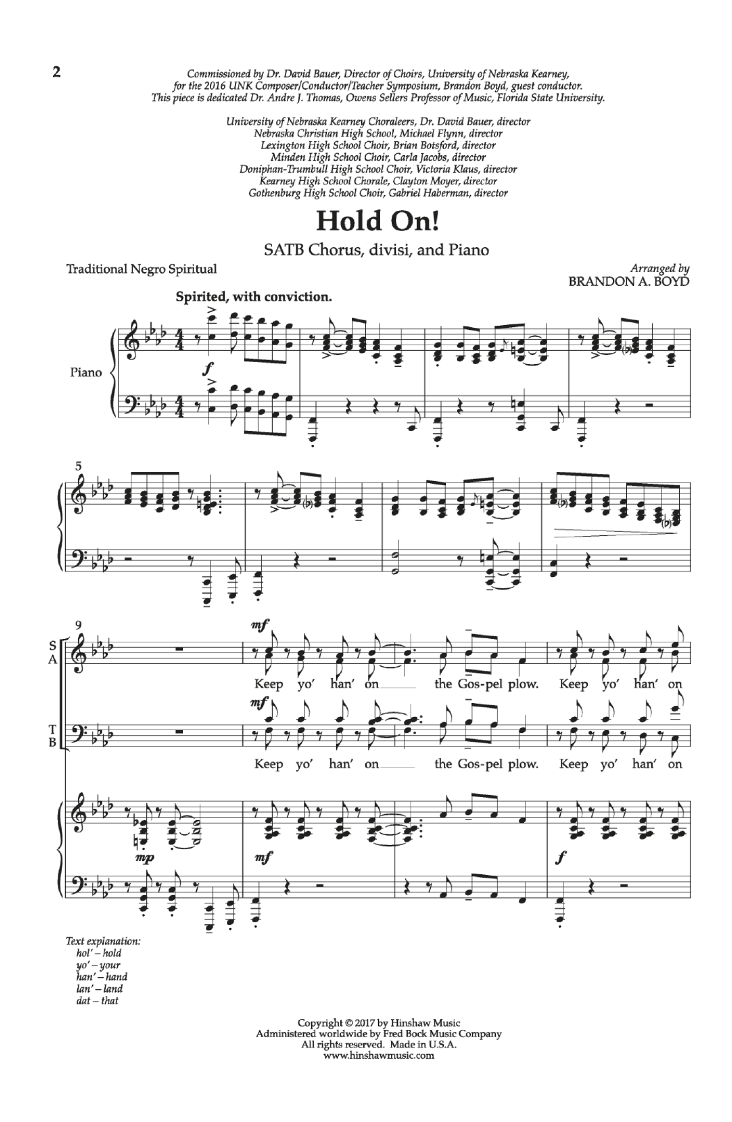 Download Brandon A. Boyd Hold On! Sheet Music and learn how to play Choral PDF digital score in minutes
