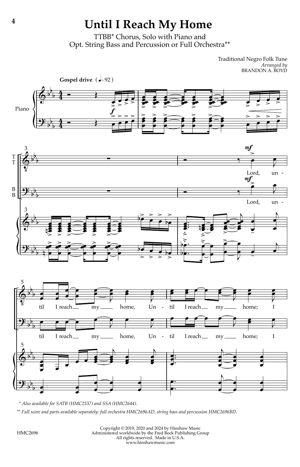 Download Brandon A. Boyd Until I Reach My Home Sheet Music and learn how to play TTBB Choir PDF digital score in minutes