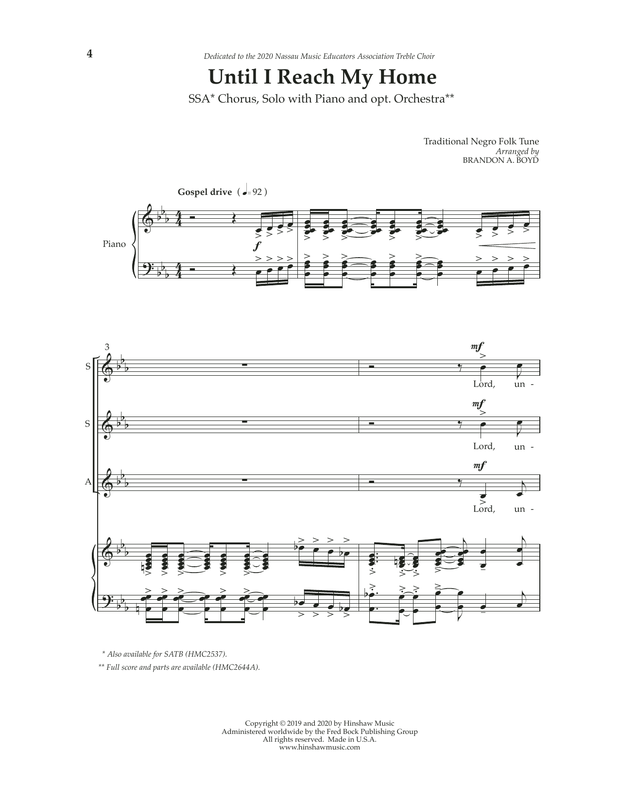 Download Brandon Boyd Until I Reach My Home Sheet Music and learn how to play SSA Choir PDF digital score in minutes