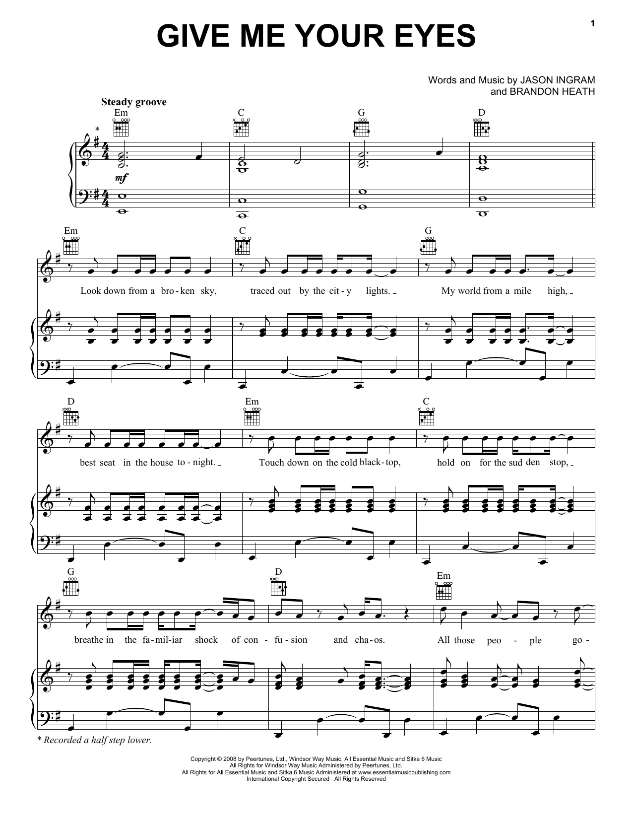 Download Brandon Heath Give Me Your Eyes Sheet Music and learn how to play Easy Guitar Tab PDF digital score in minutes
