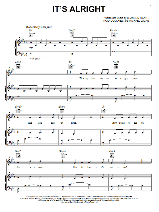 Download Brandon Heath It's Alright Sheet Music and learn how to play Piano, Vocal & Guitar (Right-Hand Melody) PDF digital score in minutes