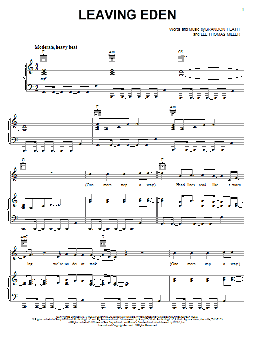 Download Brandon Heath Leaving Eden Sheet Music and learn how to play Piano, Vocal & Guitar (Right-Hand Melody) PDF digital score in minutes