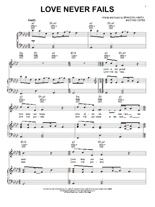Download Brandon Heath Love Never Fails Sheet Music and learn how to play Lead Sheet / Fake Book PDF digital score in minutes