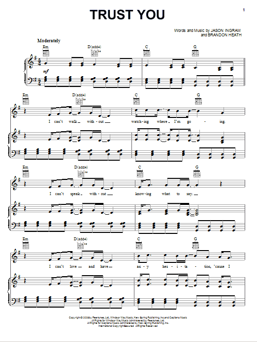 Download Brandon Heath Trust You Sheet Music and learn how to play Piano, Vocal & Guitar (Right-Hand Melody) PDF digital score in minutes