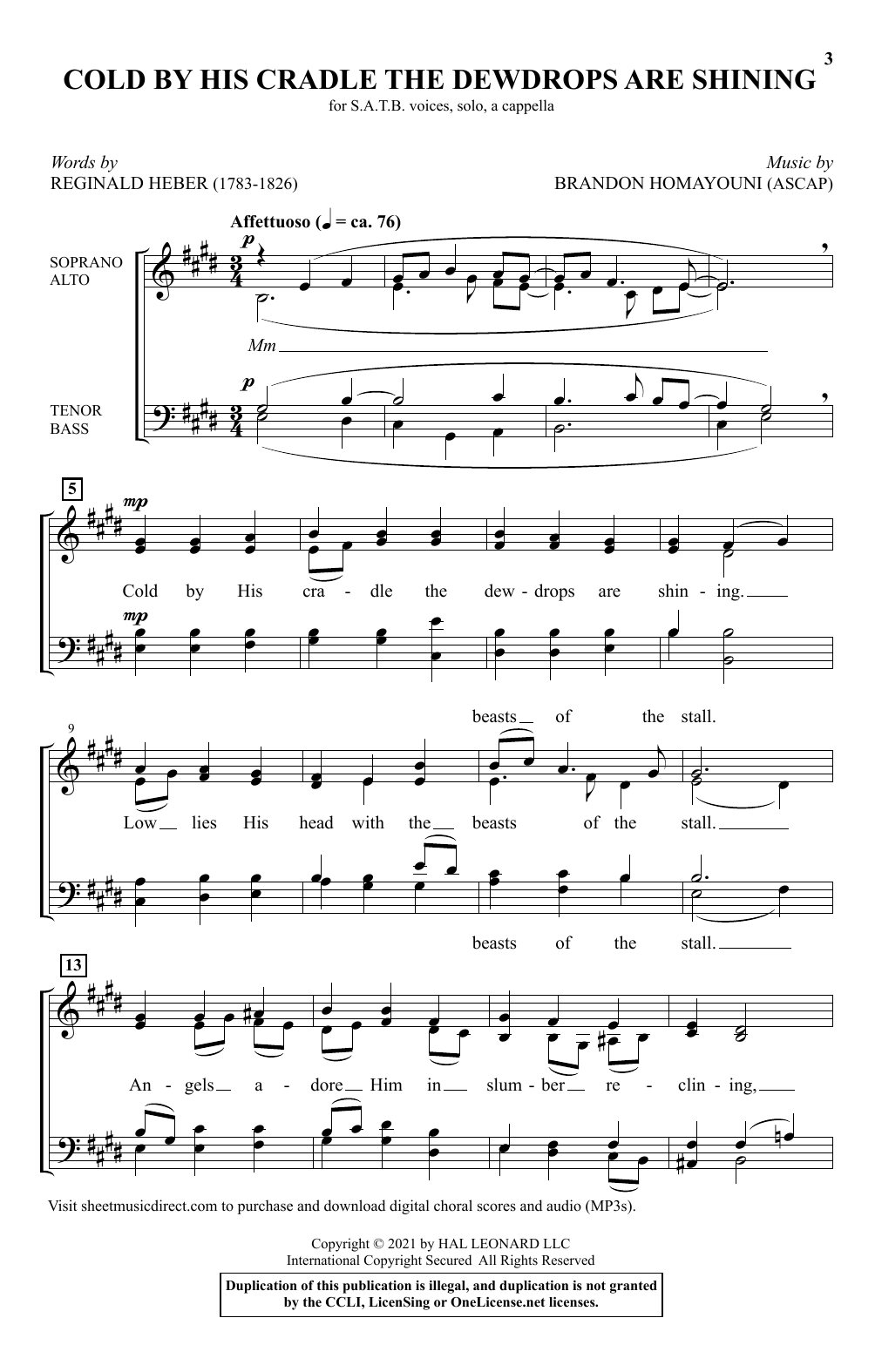 Download Brandon Homayouni Cold By His Cradle The Dewdrops Are Shining Sheet Music and learn how to play SATB Choir PDF digital score in minutes