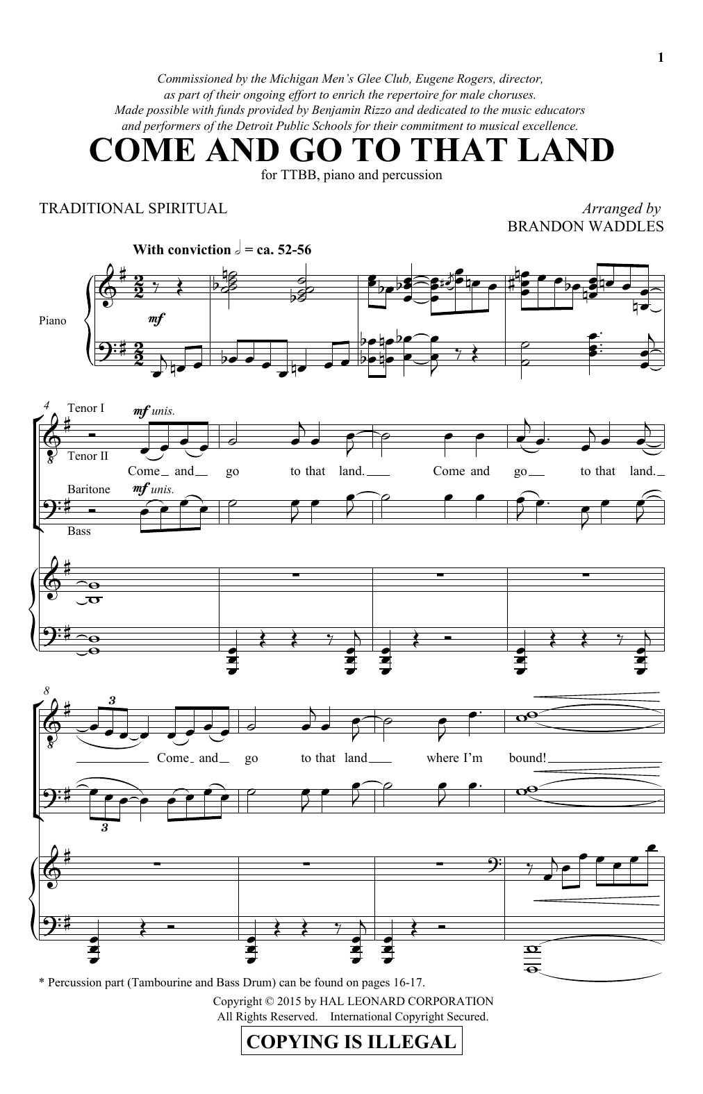 Download Traditional Spiritual Come And Go To That Land (arr. Brandon Waddles) Sheet Music and learn how to play TTBB PDF digital score in minutes