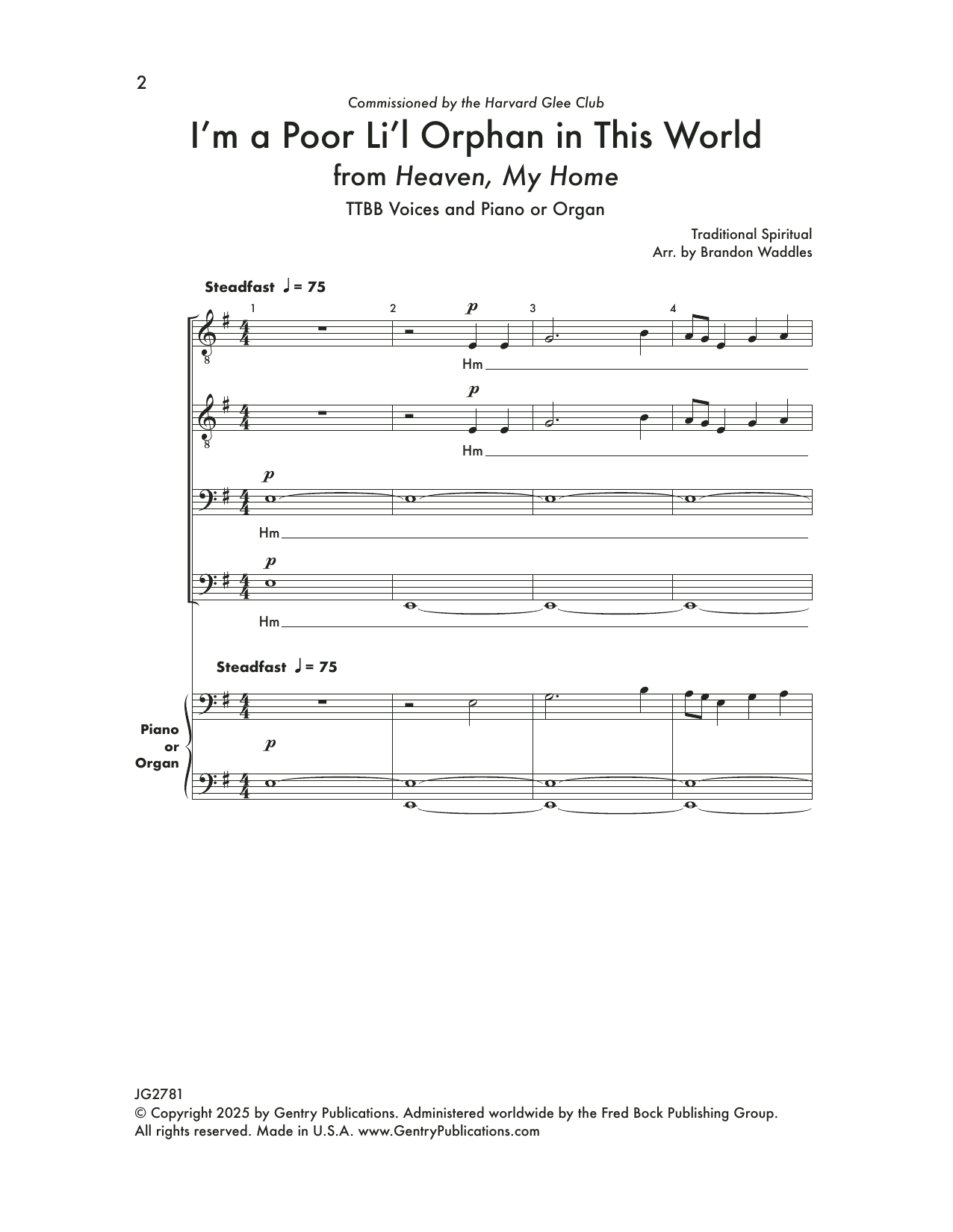 Download Brandon Waddles I'm a Poor Li'l Orphan In This World Sheet Music and learn how to play TTBB Choir PDF digital score in minutes