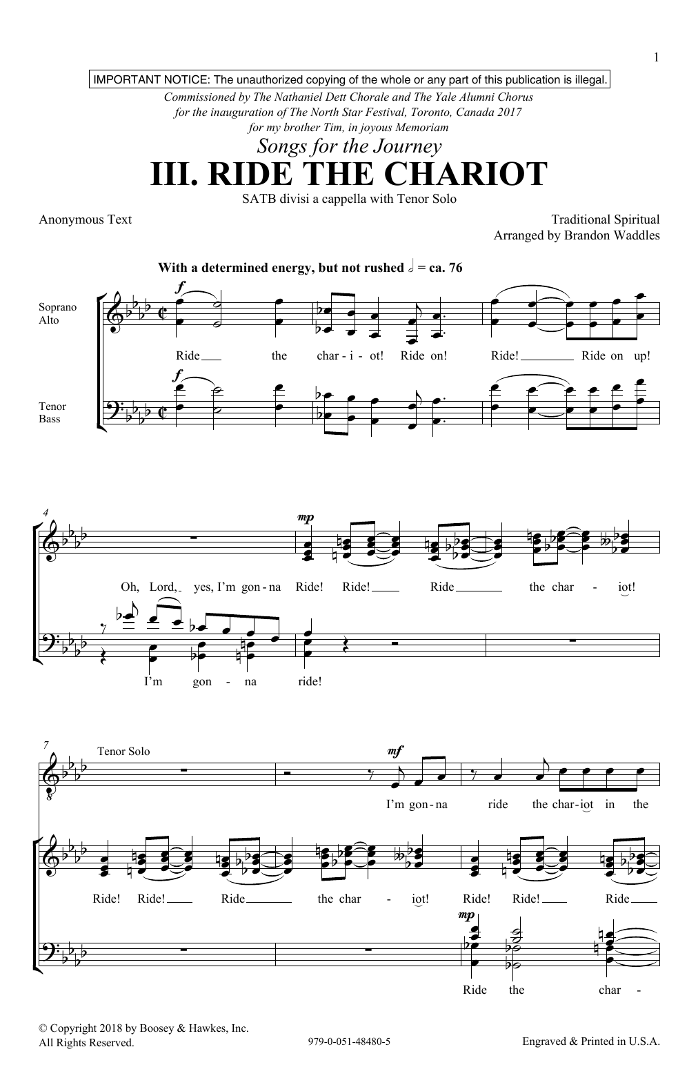 Download Brandon Waddles Ride The Chariot Sheet Music and learn how to play SATB Choir PDF digital score in minutes