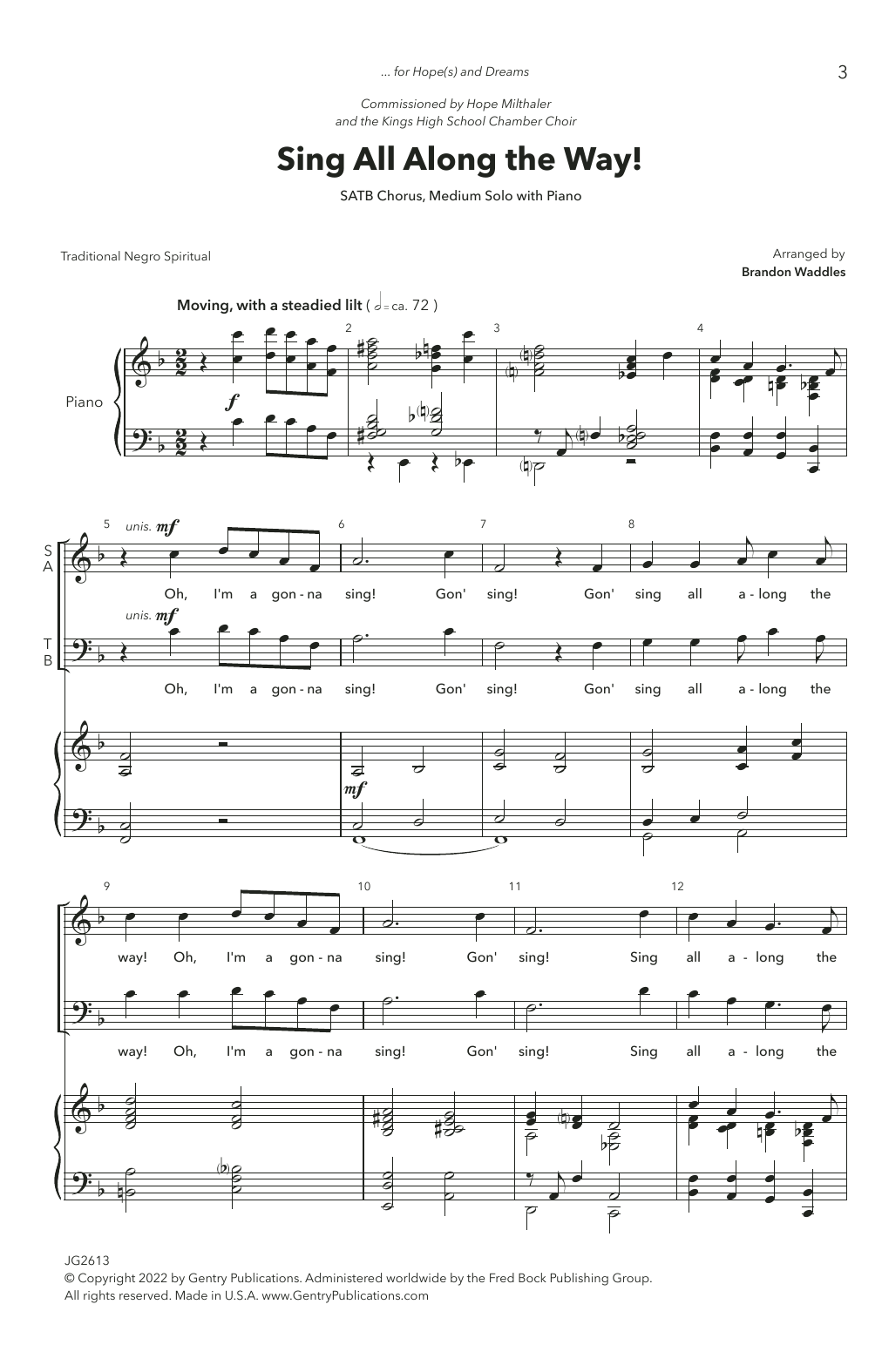 Download Brandon Waddles Sing All Along The Way! Sheet Music and learn how to play SATB Choir PDF digital score in minutes