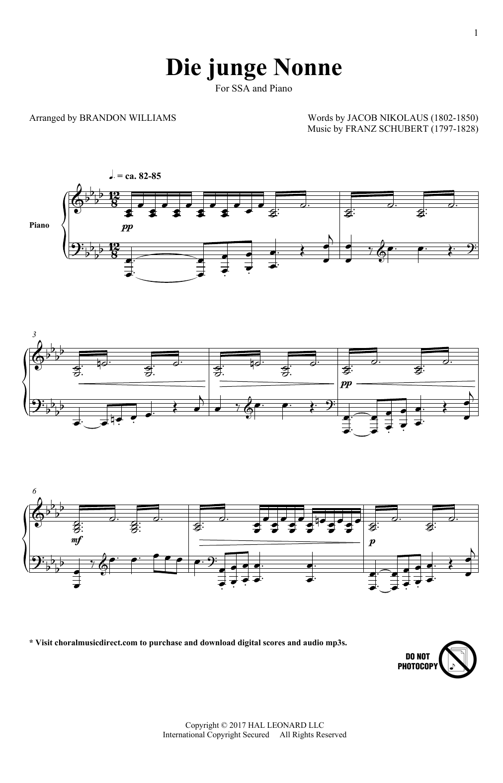 Download Brandon Williams Die Junge Nonne Sheet Music and learn how to play SSA PDF digital score in minutes