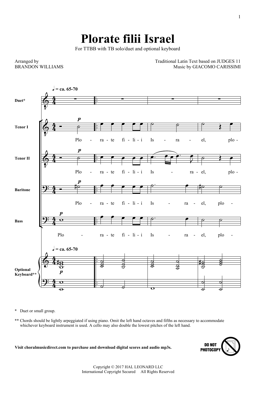 Download Brandon Williams Plorate Filii Israel Sheet Music and learn how to play TTBB PDF digital score in minutes