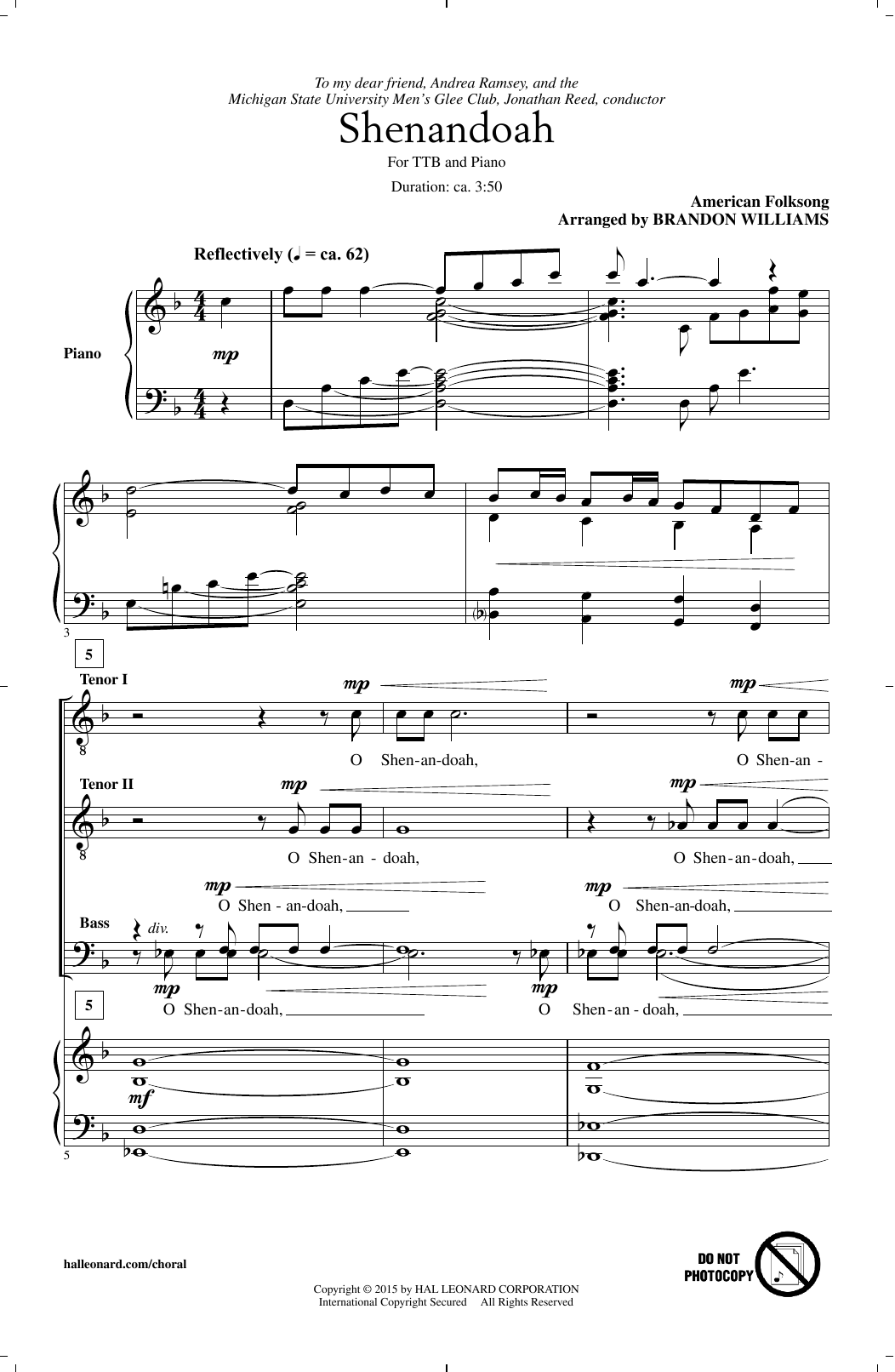 Download American Folksong Shenandoah (arr. Brandon Williams) Sheet Music and learn how to play TTBB PDF digital score in minutes