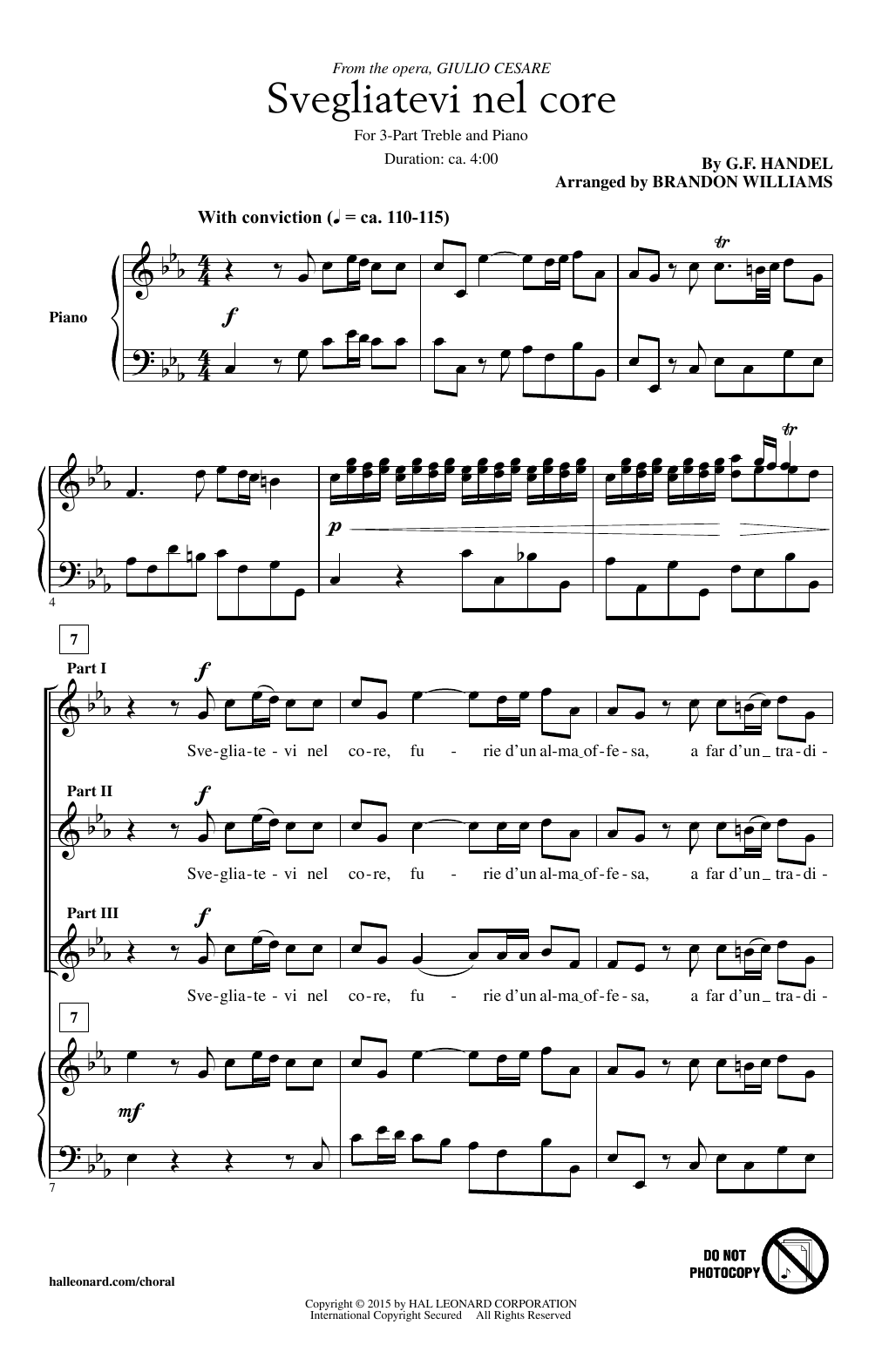 Download George Frideric Handel Svegliatevi Nel Core (arr. Brandon Williams) Sheet Music and learn how to play 3-Part Treble PDF digital score in minutes