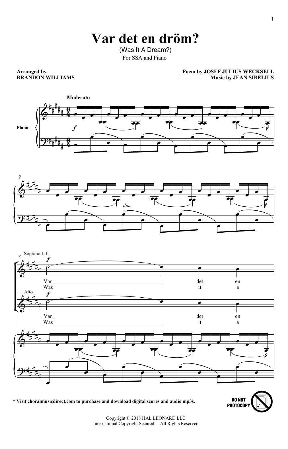 Download Brandon Williams Var Det En Drom? Sheet Music and learn how to play SSA PDF digital score in minutes