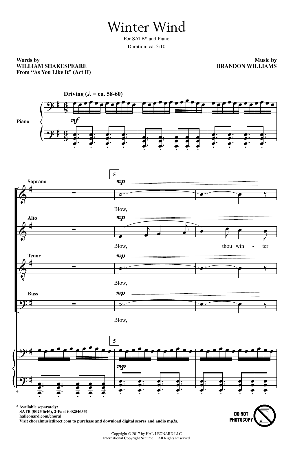 Download Brandon Williams Winter Wind Sheet Music and learn how to play 2-Part Choir PDF digital score in minutes