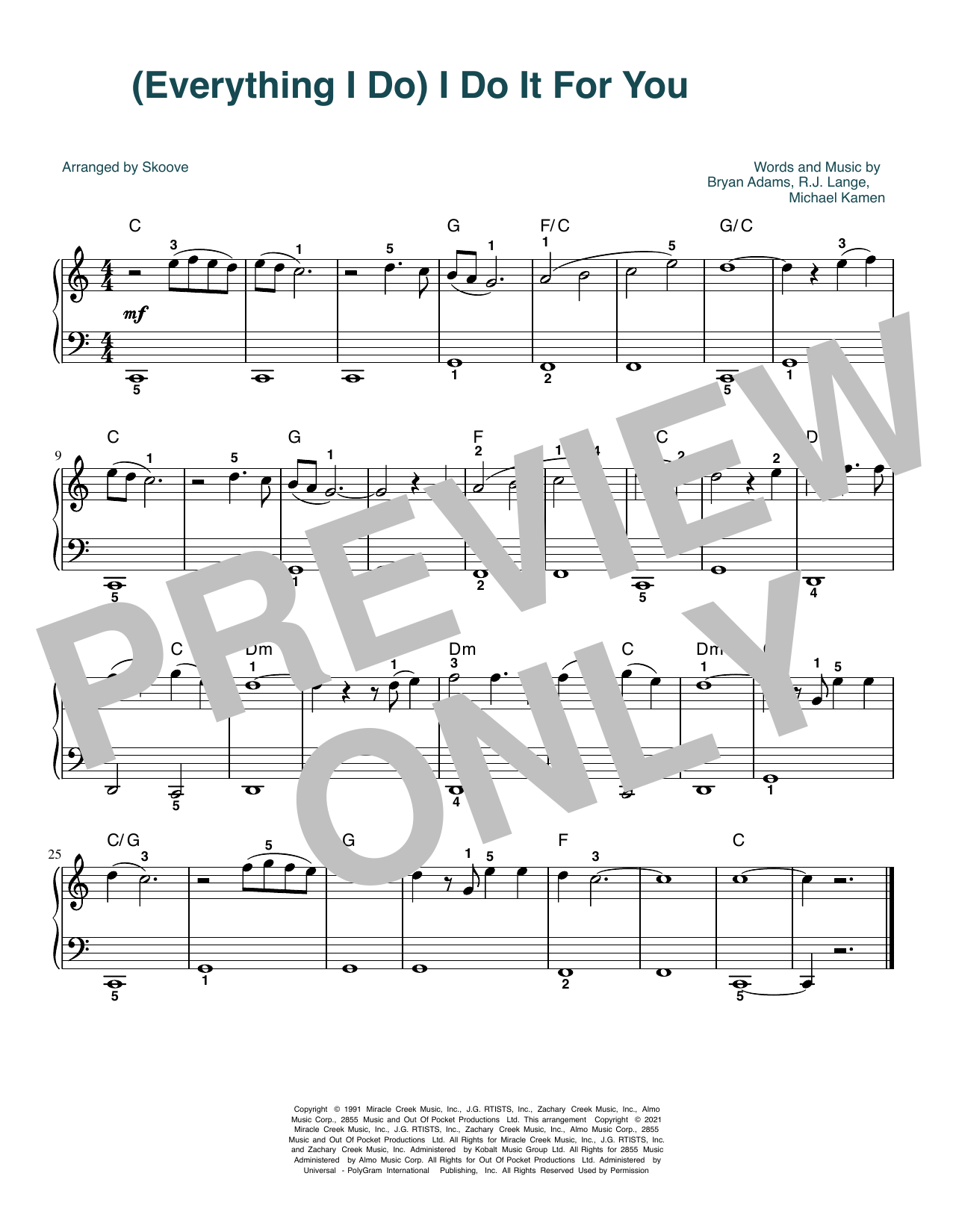 Download Brandy (Everything I Do) I Do It For You (arr. Skoove) Sheet Music and learn how to play Beginner Piano (Abridged) PDF digital score in minutes