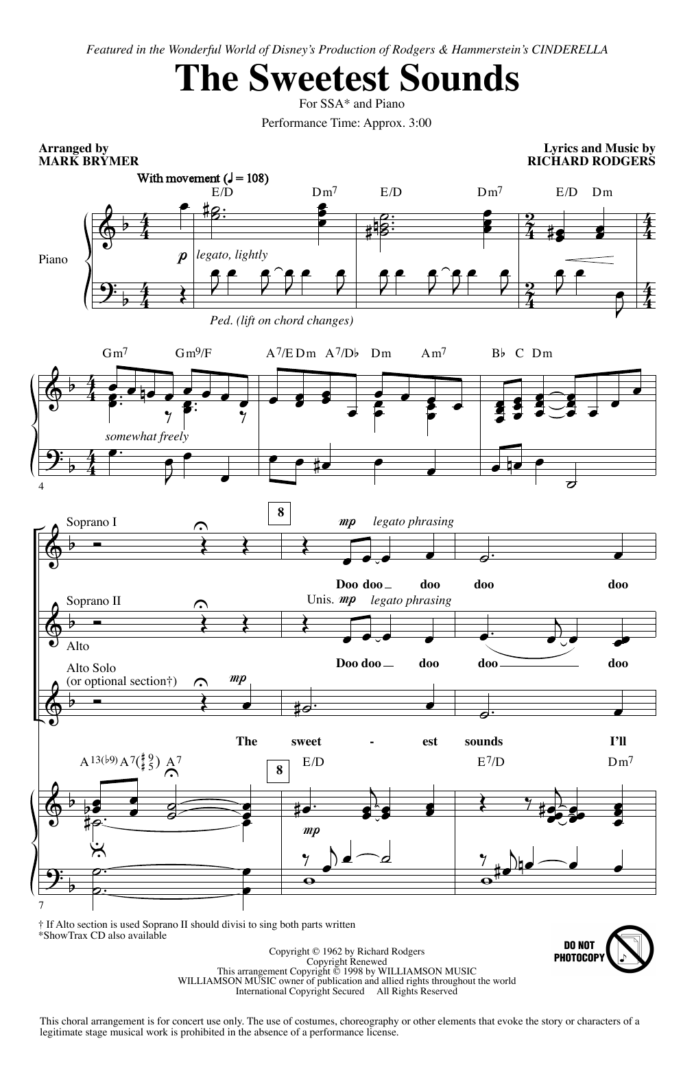 Download Brandy The Sweetest Sounds (from Cinderella) (arr. Mark Brymer) Sheet Music and learn how to play SSA Choir PDF digital score in minutes