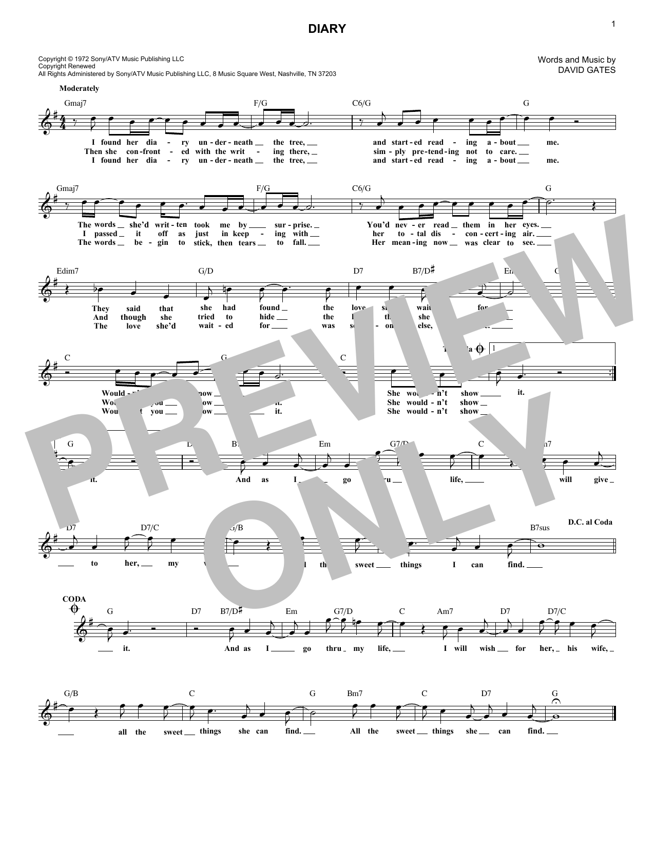 Download Bread Diary Sheet Music and learn how to play Melody Line, Lyrics & Chords PDF digital score in minutes