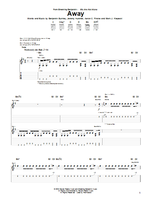 Download Breaking Benjamin Away Sheet Music and learn how to play Guitar Tab PDF digital score in minutes
