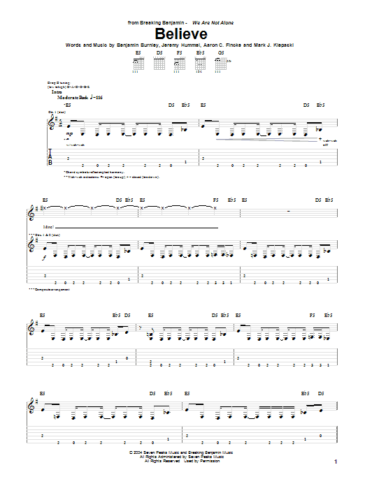 Download Breaking Benjamin Believe Sheet Music and learn how to play Guitar Tab PDF digital score in minutes