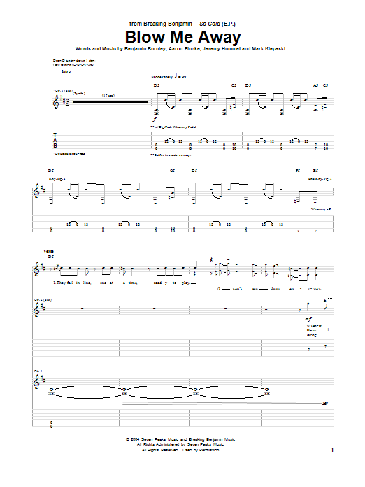 Download Breaking Benjamin Blow Me Away Sheet Music and learn how to play Guitar Tab PDF digital score in minutes