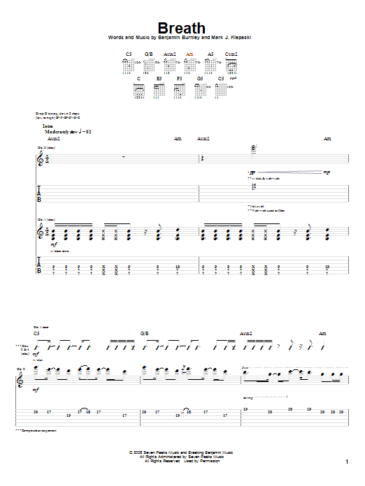 Download Breaking Benjamin Breath Sheet Music and learn how to play Guitar Tab PDF digital score in minutes