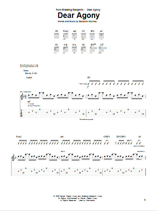 Download Breaking Benjamin Dear Agony Sheet Music and learn how to play Guitar Tab PDF digital score in minutes
