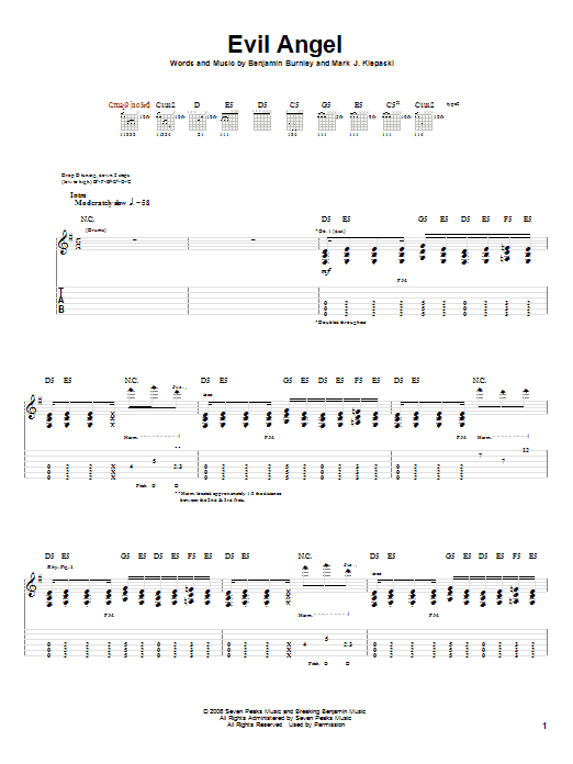 Download Breaking Benjamin Evil Angel Sheet Music and learn how to play Guitar Tab PDF digital score in minutes