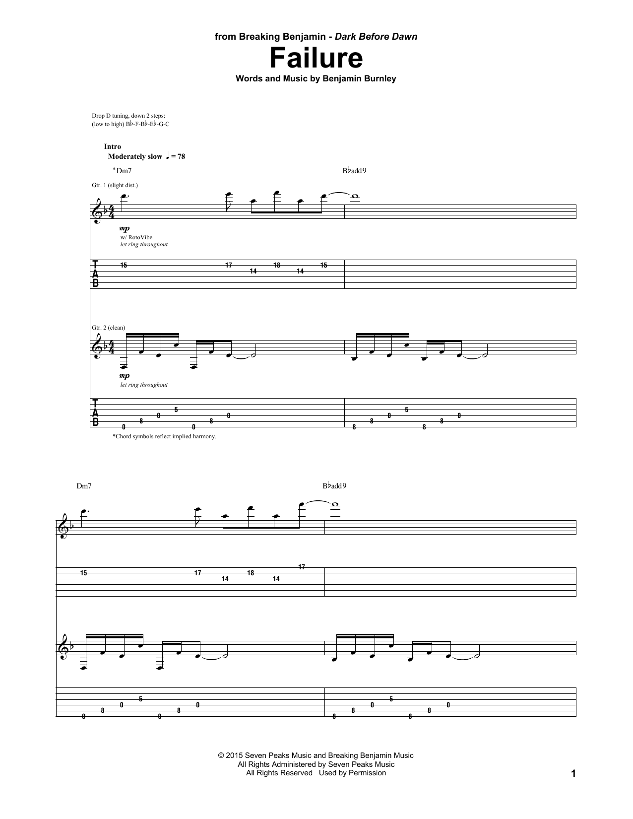 Download Breaking Benjamin Failure Sheet Music and learn how to play Guitar Tab PDF digital score in minutes