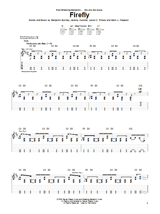 Download Breaking Benjamin Firefly Sheet Music and learn how to play Guitar Tab PDF digital score in minutes