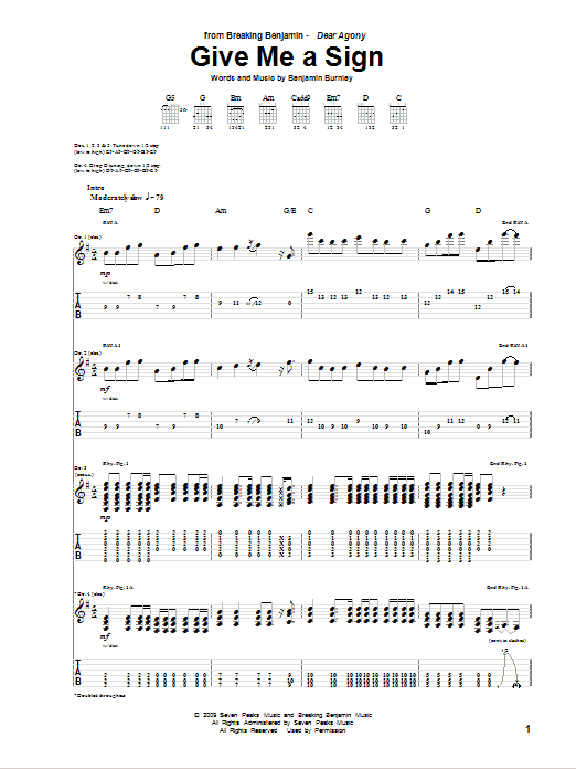 Download Breaking Benjamin Give Me A Sign Sheet Music and learn how to play Guitar Tab PDF digital score in minutes