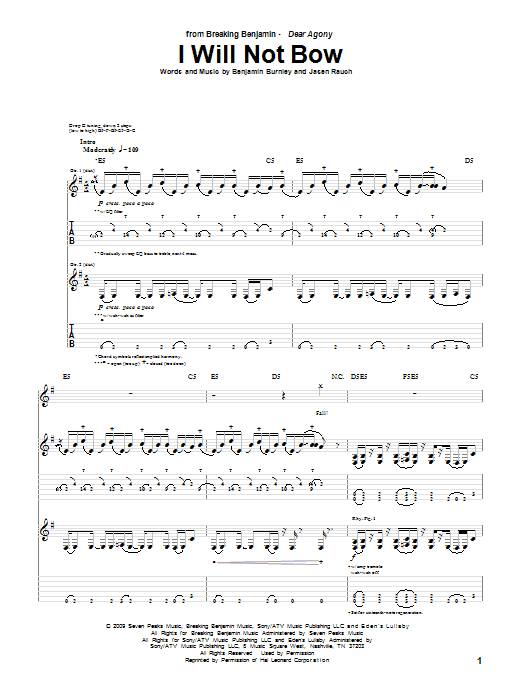 Download Breaking Benjamin I Will Not Bow Sheet Music and learn how to play Guitar Lead Sheet PDF digital score in minutes