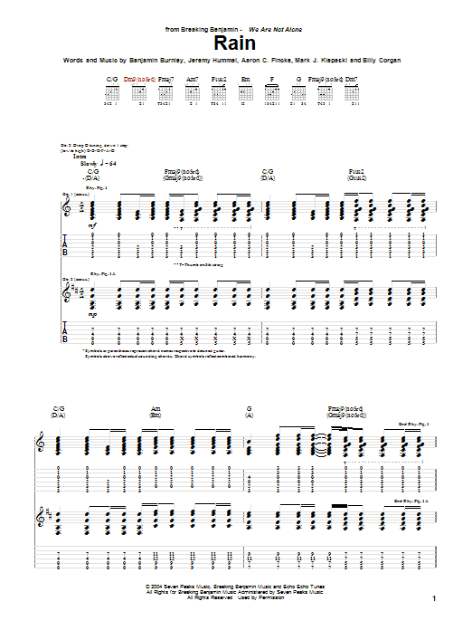 Download Breaking Benjamin Rain Sheet Music and learn how to play Guitar Tab PDF digital score in minutes