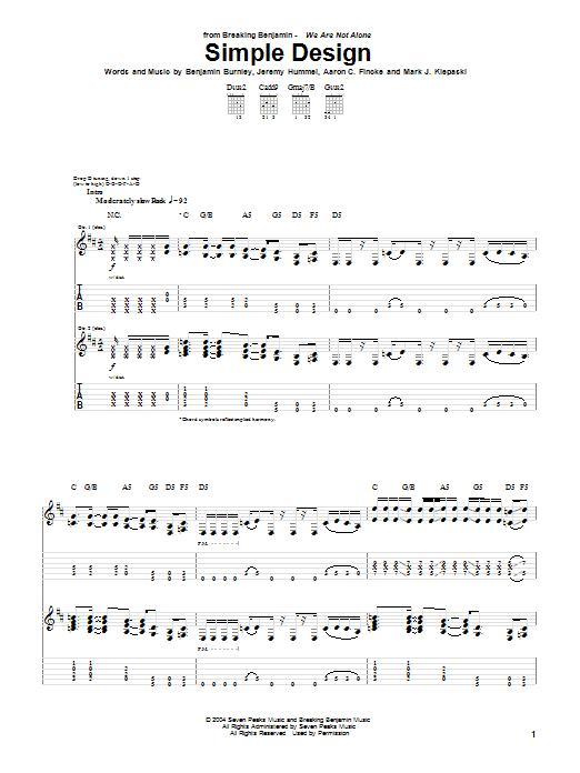 Download Breaking Benjamin Simple Design Sheet Music and learn how to play Guitar Tab PDF digital score in minutes