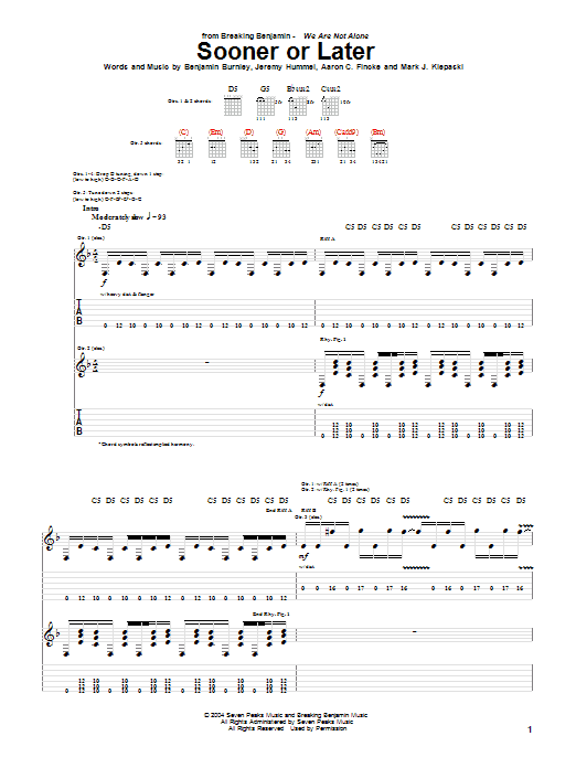 Download Breaking Benjamin Sooner Or Later Sheet Music and learn how to play Guitar Tab PDF digital score in minutes