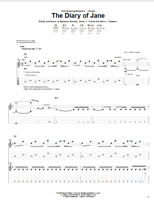 Download Breaking Benjamin The Diary Of Jane Sheet Music and learn how to play Guitar Lead Sheet PDF digital score in minutes